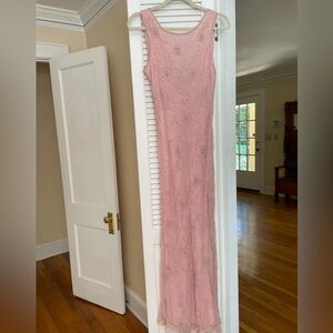 Papell Boutique Evening Pink Beaded Sheath Maxi Dress